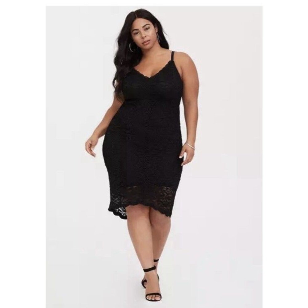 Torrid Black Lace V- Neck Floral Sleeveless Midi Dress 2X Plus Size Sexy